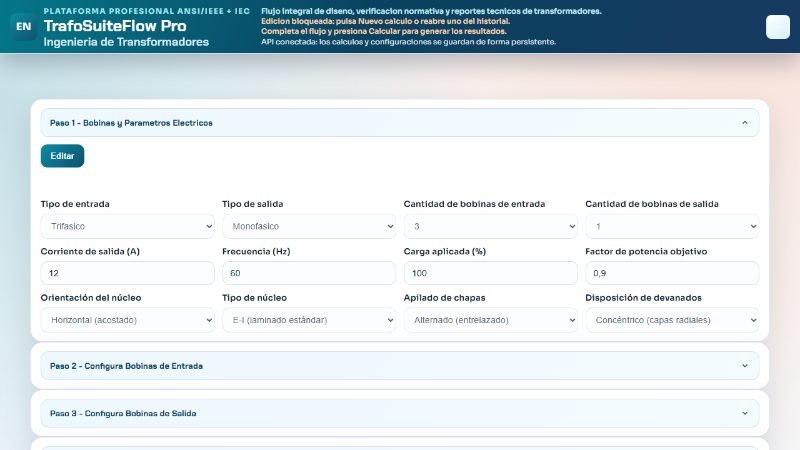 CalcuTrafo — captura del sistema