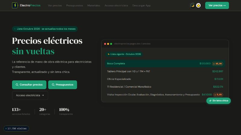 ElectroPrecios — captura del sistema