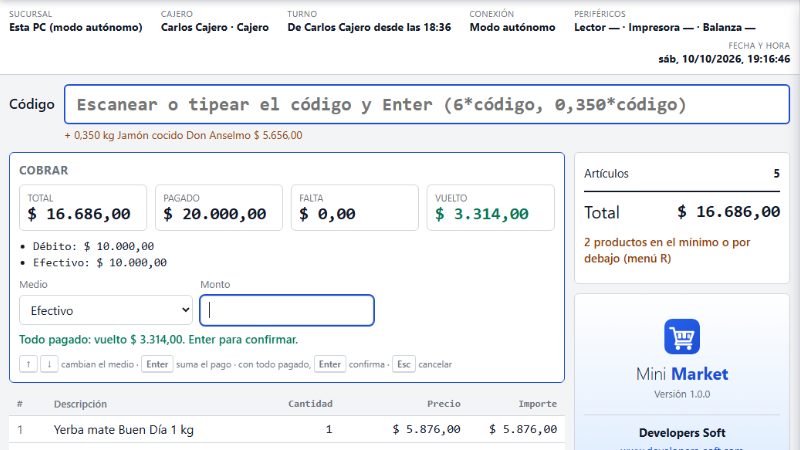 MiniMarket — captura del sistema