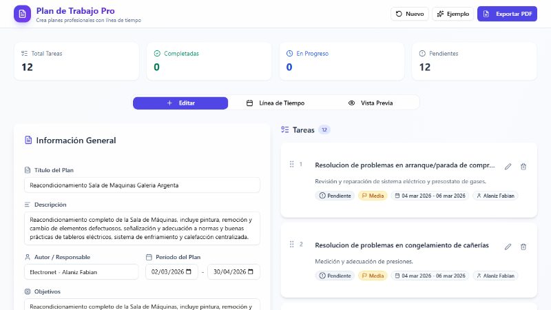 PlanTrabajoPro — captura del sistema